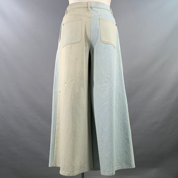 CHANEL Size 10 Blue Grey Cotton Button Up Wide Leg Casual Pants - Picture 4 of 8